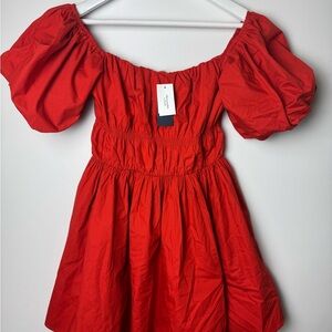 Abercrombie & Fitch Red Off-the-Shoulder Puff Sleeve Sundress